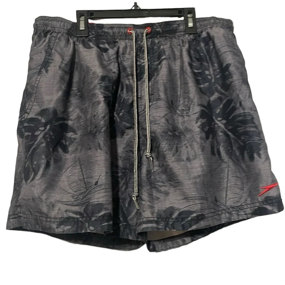 Speedo Swim Shorts xl Trunks Hawaiian Gray Red accents Great Condition mens